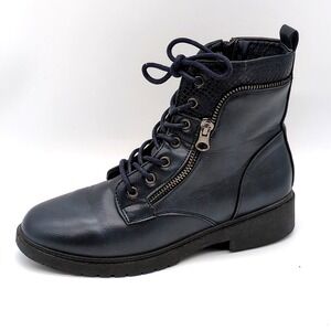 Wanted Boots Womens Mission Blue 6.5 Leather Combat Shoes Lace Up Dual Zip Ankle